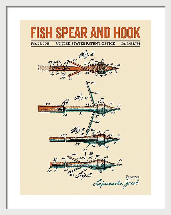 Fish Spear And Hook Retro Patent Us2455784a