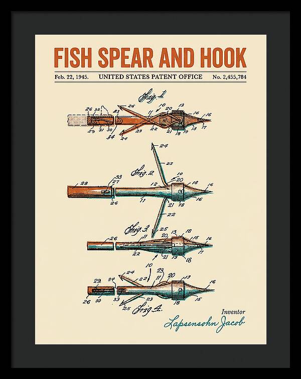 Fish Spear And Hook Retro Patent Us2455784a