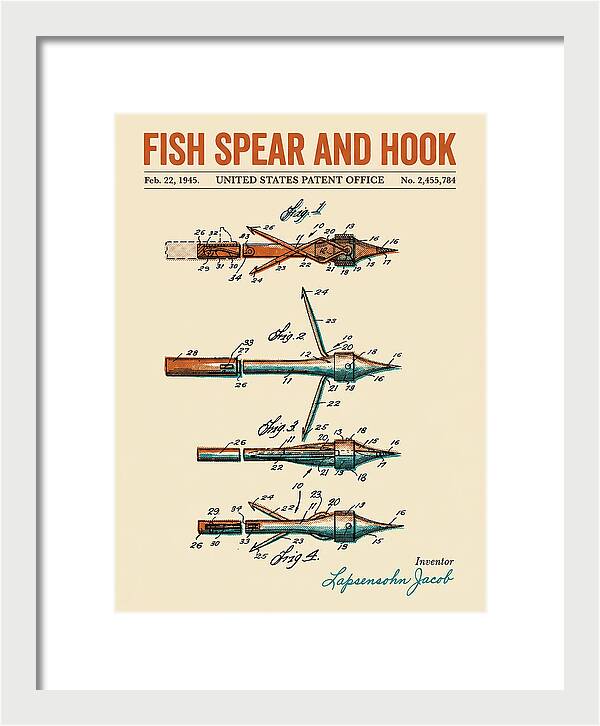Fish Spear And Hook Retro Patent Us2455784a