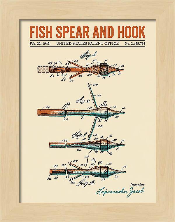 Fish Spear And Hook Retro Patent Us2455784a