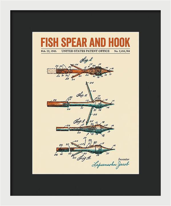 Fish Spear And Hook Retro Patent Us2455784a