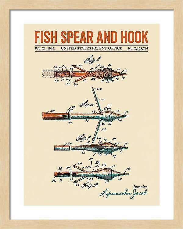 Fish Spear And Hook Retro Patent Us2455784a