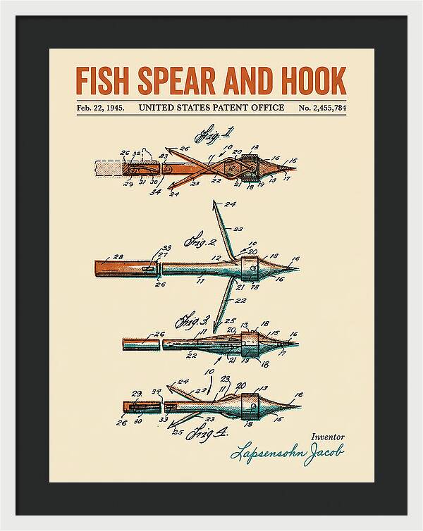 Fish Spear And Hook Retro Patent Us2455784a