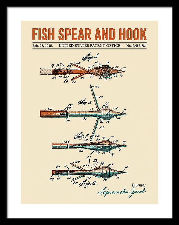 Fish Spear And Hook Retro Patent Us2455784a