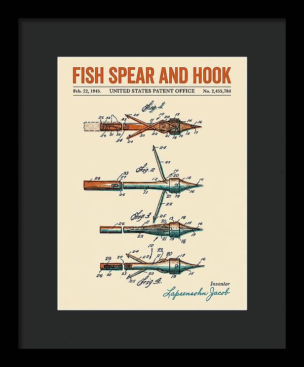 Fish Spear And Hook Retro Patent Us2455784a