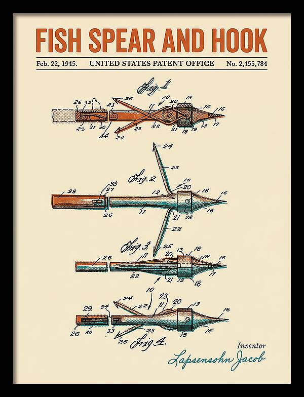 Fish Spear And Hook Retro Patent Us2455784a