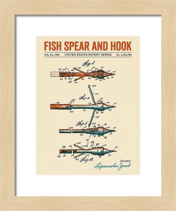 Fish Spear And Hook Retro Patent Us2455784a