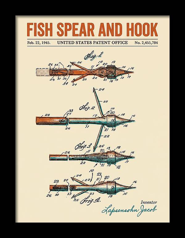 Fish Spear And Hook Retro Patent Us2455784a