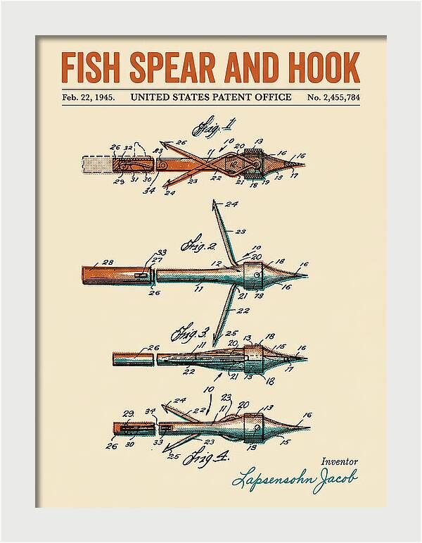 Fish Spear And Hook Retro Patent Us2455784a