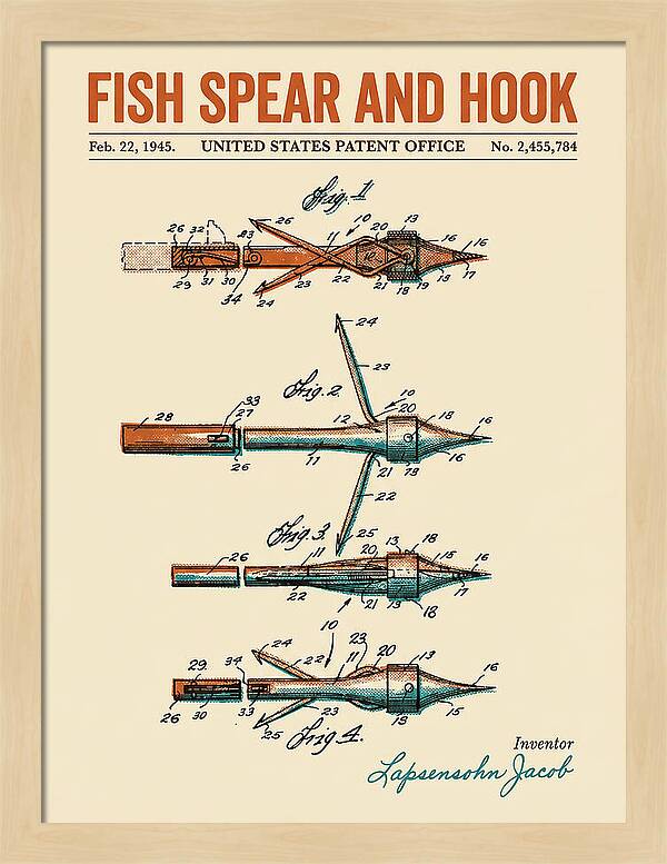 Fish Spear And Hook Retro Patent Us2455784a