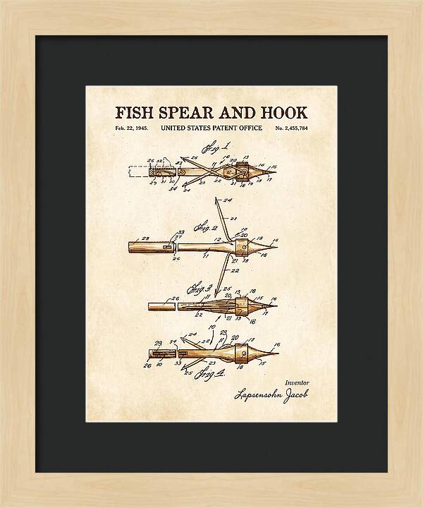 Fish Spear And Hook Watercolor Patent Us2455784a