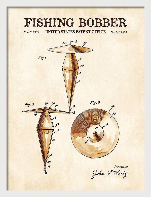 Fishing Bobber Watercolor Patent Us2817923a