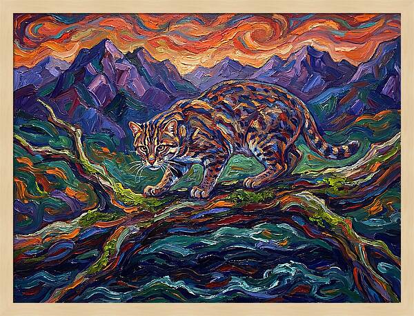 Fishing Cat In Expressionist Style