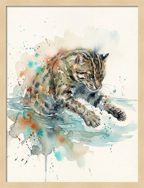 Fishing Cat In Watercolor