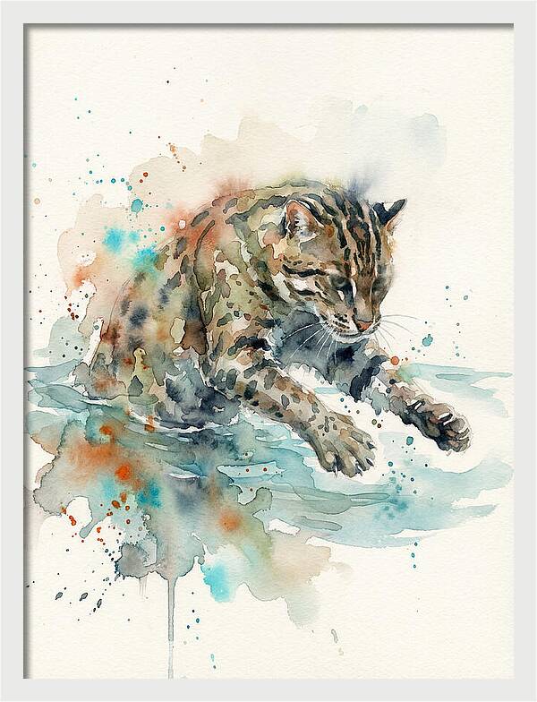 Fishing Cat In Watercolor