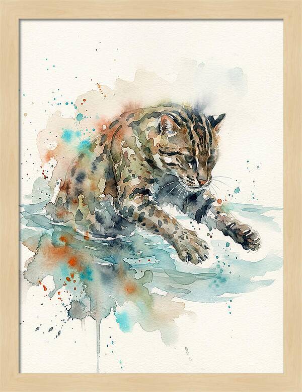 Fishing Cat In Watercolor