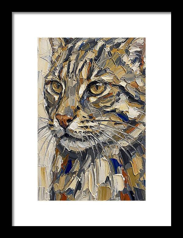 Fishing Cat Portrait In Palette Knife Style