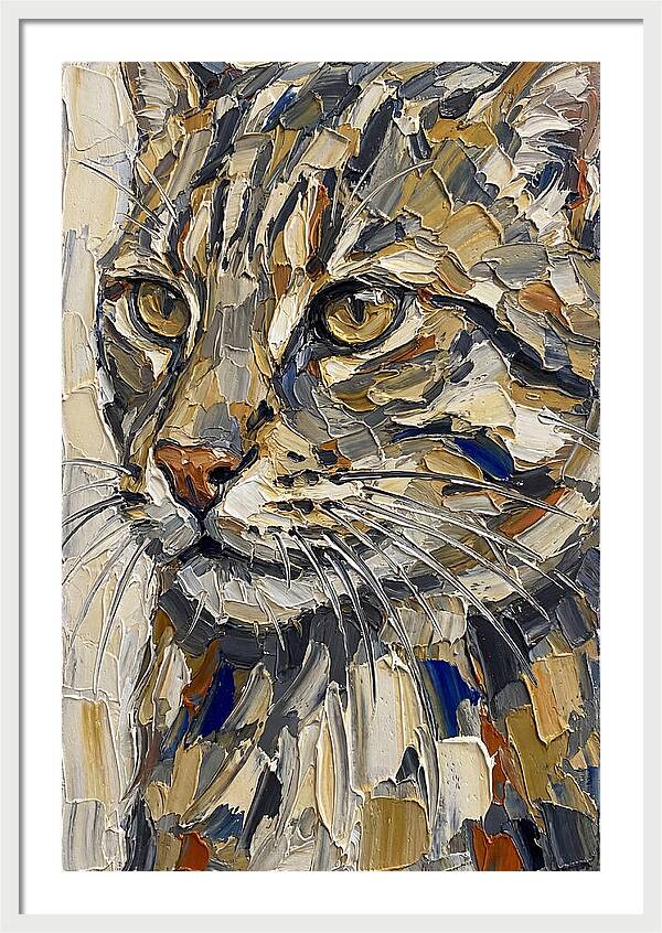 Fishing Cat Portrait In Palette Knife Style