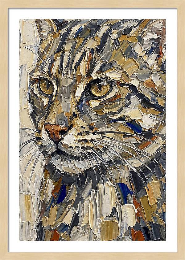 Fishing Cat Portrait In Palette Knife Style