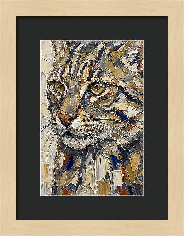 Fishing Cat Portrait In Palette Knife Style