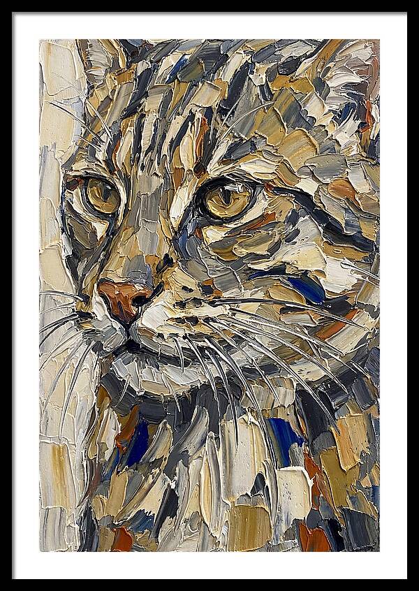 Fishing Cat Portrait In Palette Knife Style
