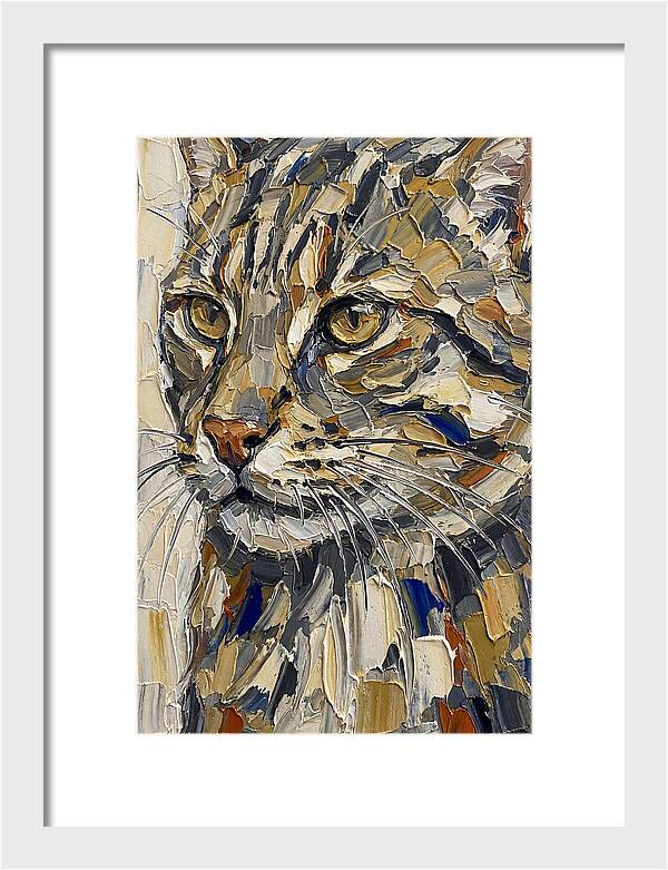 Fishing Cat Portrait In Palette Knife Style