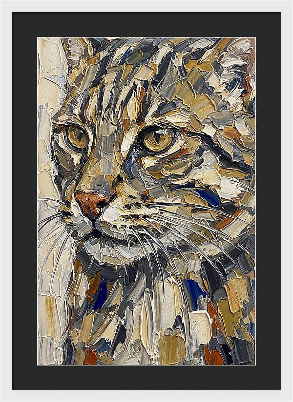 Fishing Cat Portrait In Palette Knife Style