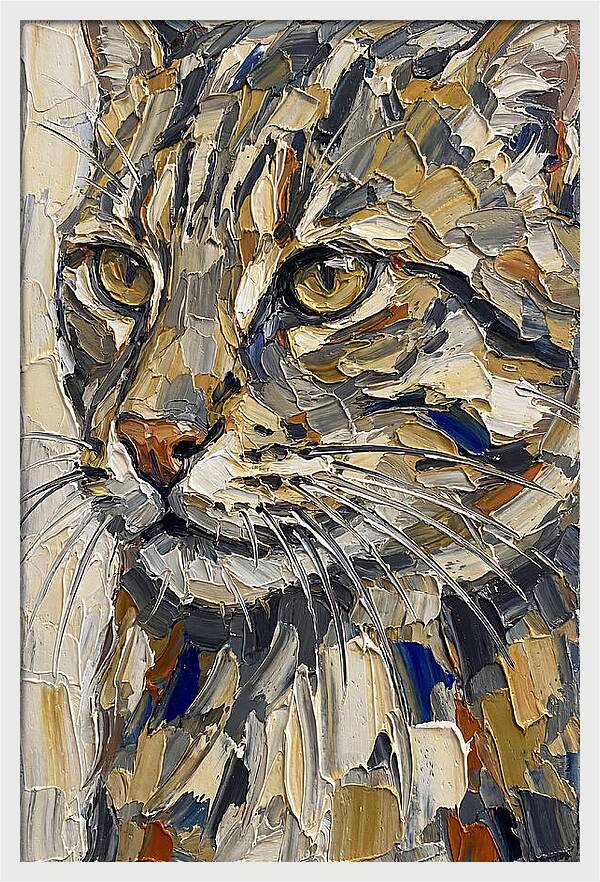 Fishing Cat Portrait In Palette Knife Style
