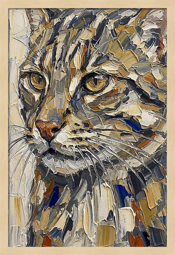 Fishing Cat Portrait In Palette Knife Style