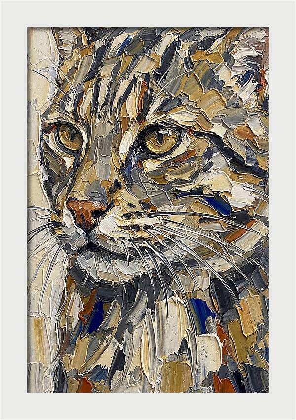 Fishing Cat Portrait In Palette Knife Style