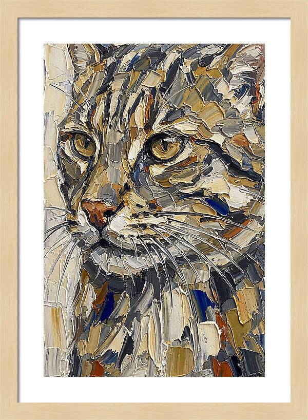 Fishing Cat Portrait In Palette Knife Style