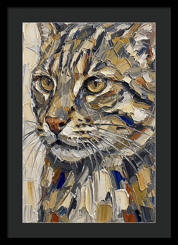 Fishing Cat Portrait In Palette Knife Style