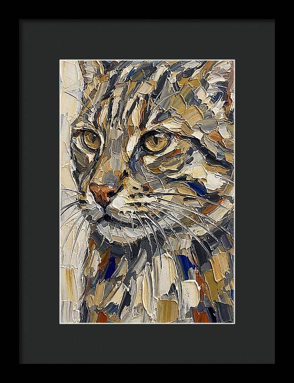 Fishing Cat Portrait In Palette Knife Style