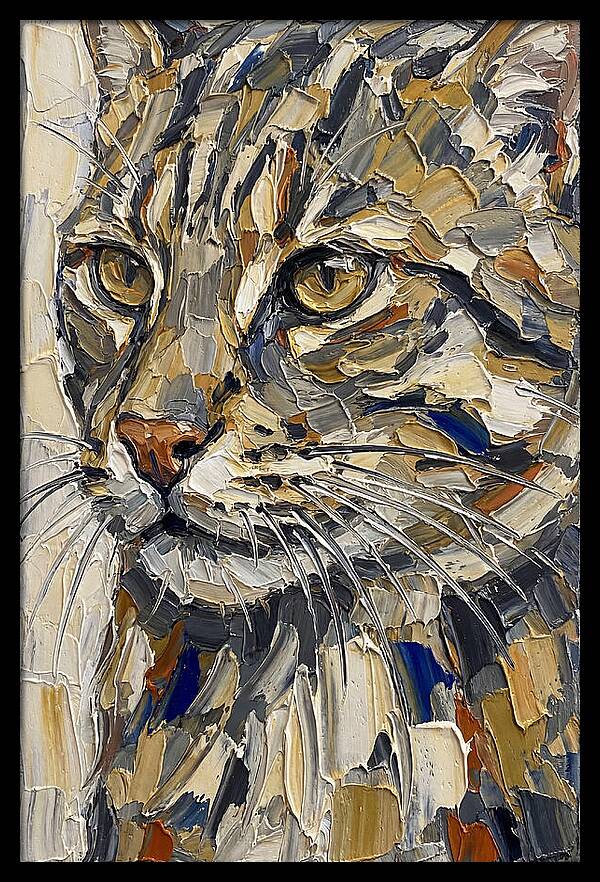 Fishing Cat Portrait In Palette Knife Style