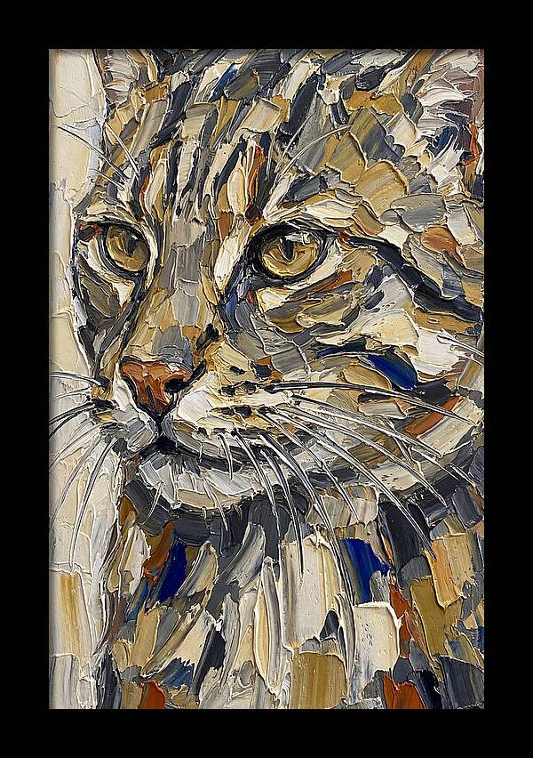 Fishing Cat Portrait In Palette Knife Style