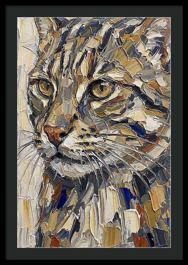 Fishing Cat Portrait In Palette Knife Style