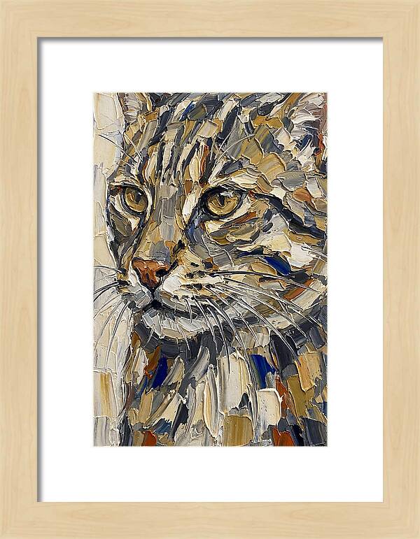 Fishing Cat Portrait In Palette Knife Style