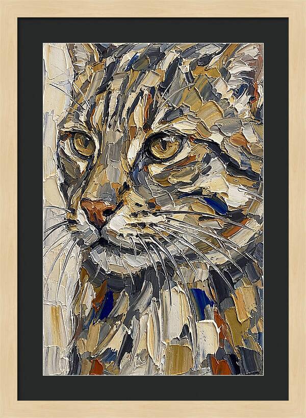 Fishing Cat Portrait In Palette Knife Style