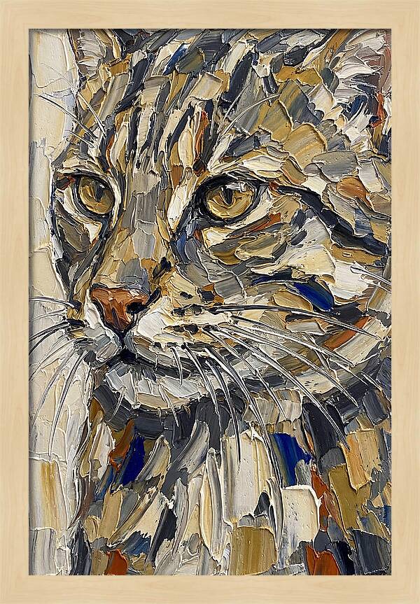 Fishing Cat Portrait In Palette Knife Style