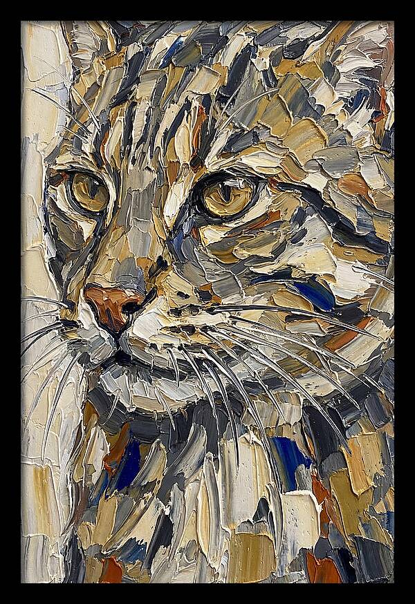 Fishing Cat Portrait In Palette Knife Style