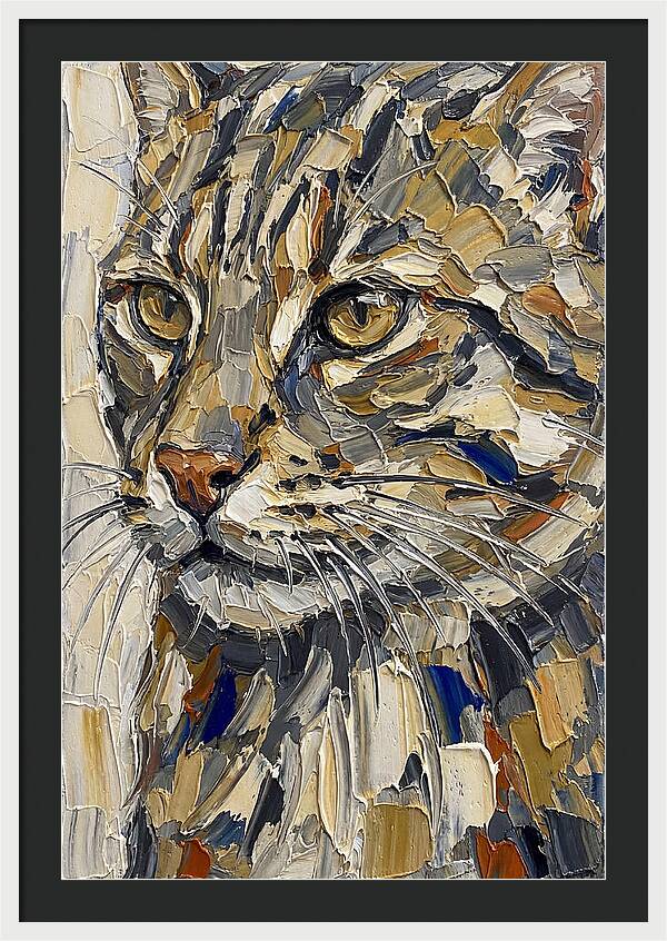 Fishing Cat Portrait In Palette Knife Style