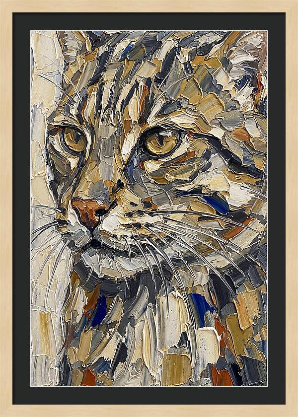 Fishing Cat Portrait In Palette Knife Style