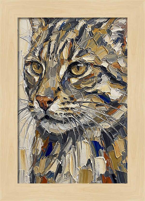 Fishing Cat Portrait In Palette Knife Style