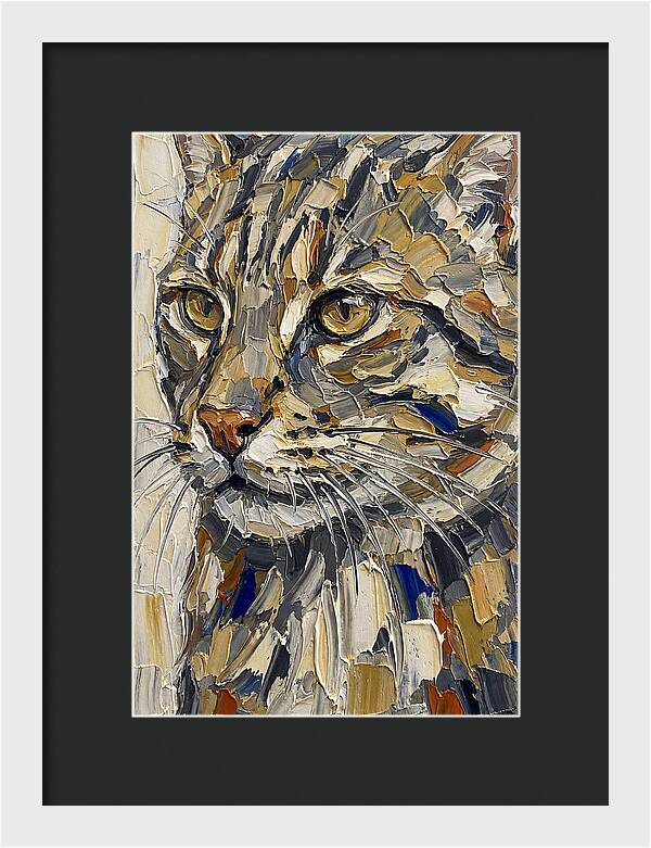 Fishing Cat Portrait In Palette Knife Style