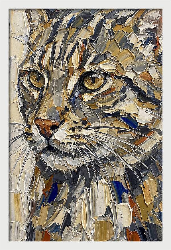 Fishing Cat Portrait In Palette Knife Style