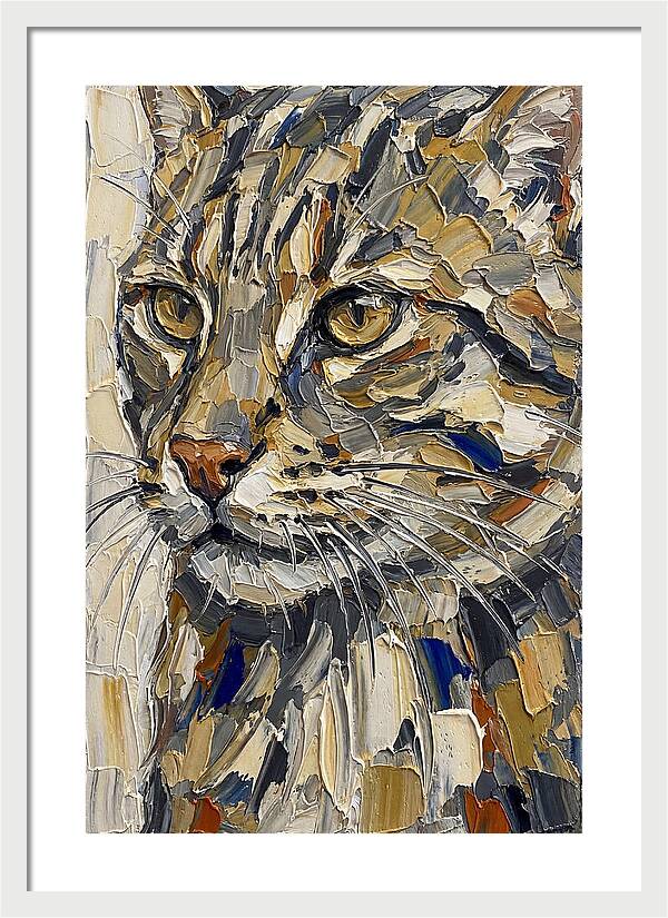 Fishing Cat Portrait In Palette Knife Style