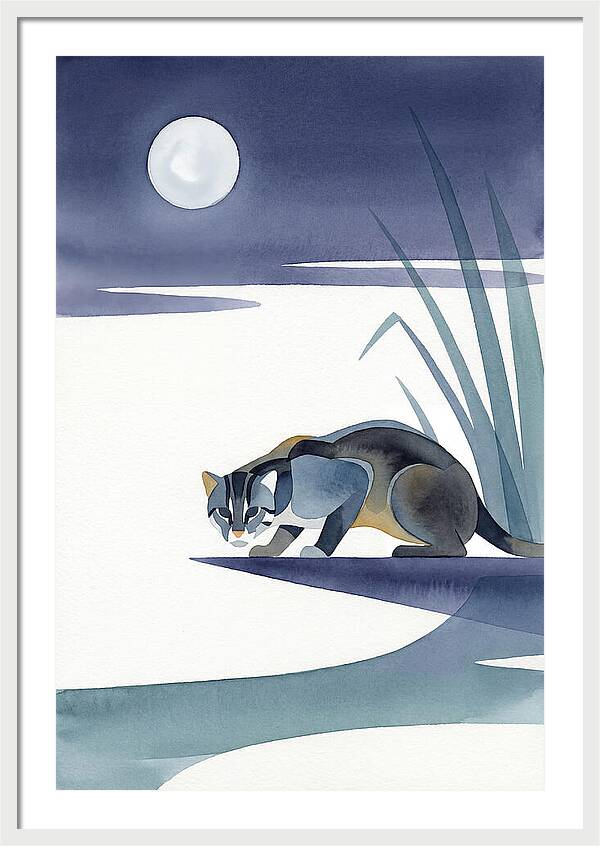Fishing Cat Under Moonlight