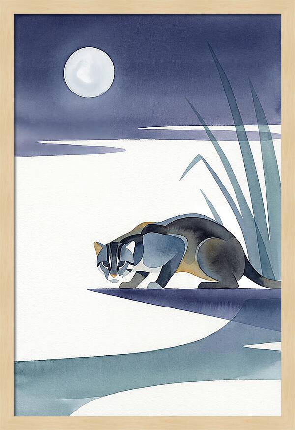 Fishing Cat Under Moonlight