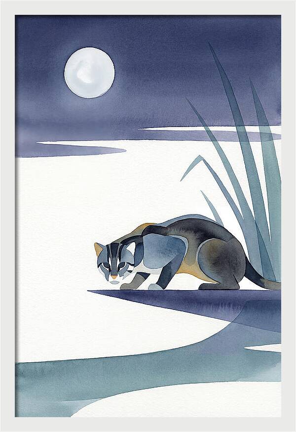 Fishing Cat Under Moonlight