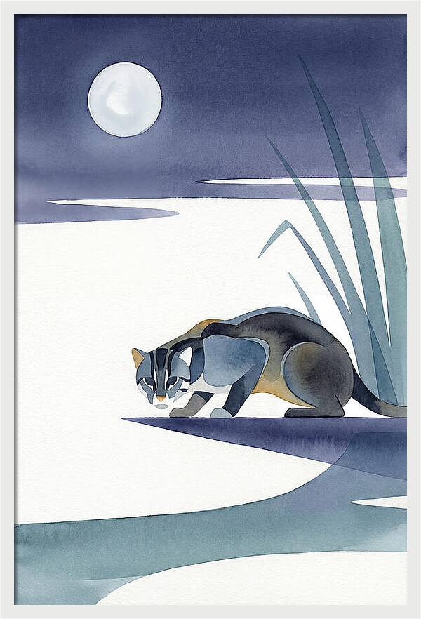 Fishing Cat Under Moonlight